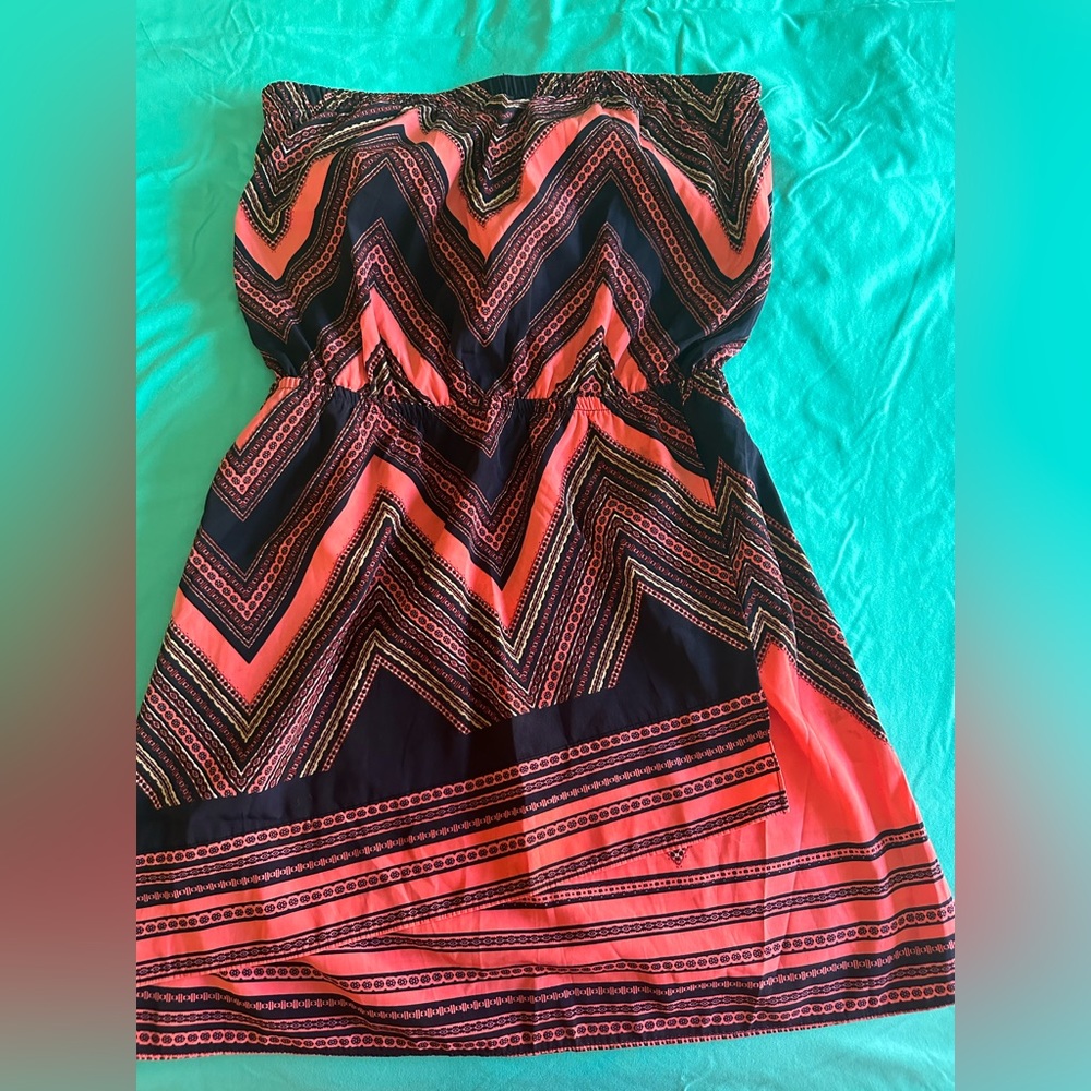 Express coral and navy strapless dress